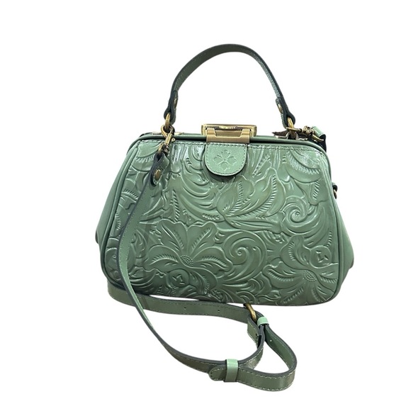 Patricia Nash Handbag Satchel SAGE Gracchi Frame Tooled Leather Long Strap - Picture 1 of 12
